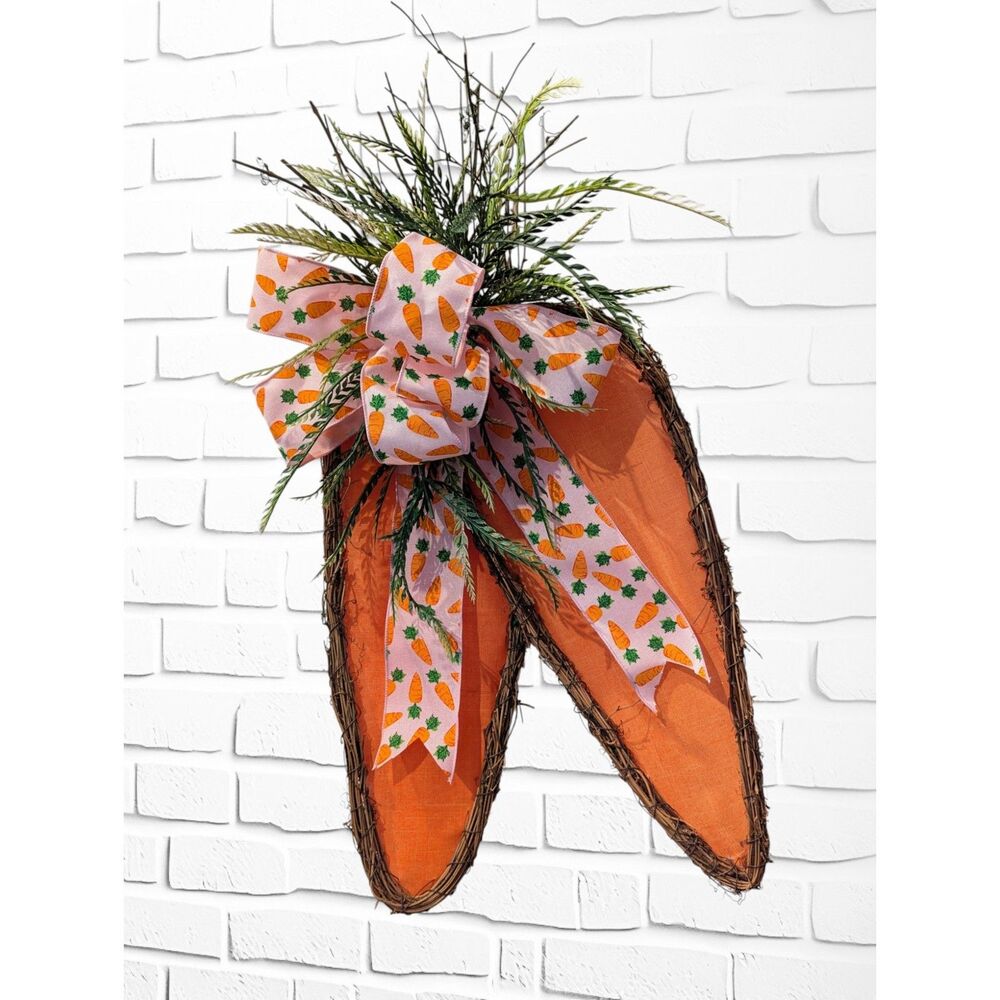 Custom Made Carrot Grapevine Easter Spring Door Decor Carrot Wreath